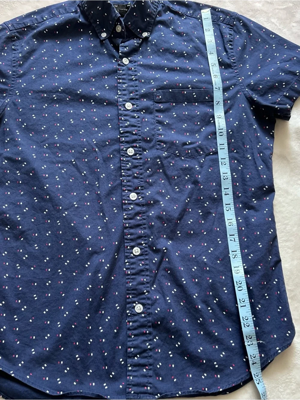 J. Crew Slim Fit Navy Short-Sleeve Button-Down with Red White Blue Micro Dots